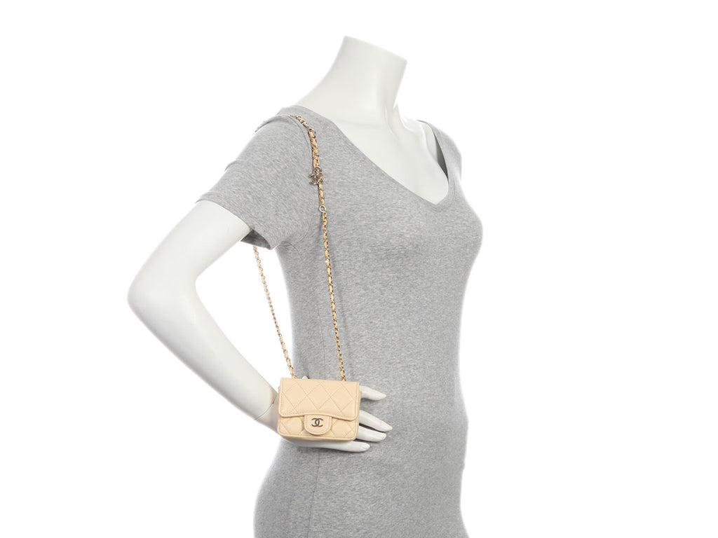 Chanel Mini Light Yellow Quilted Lambskin Belt Bag/Card Holder