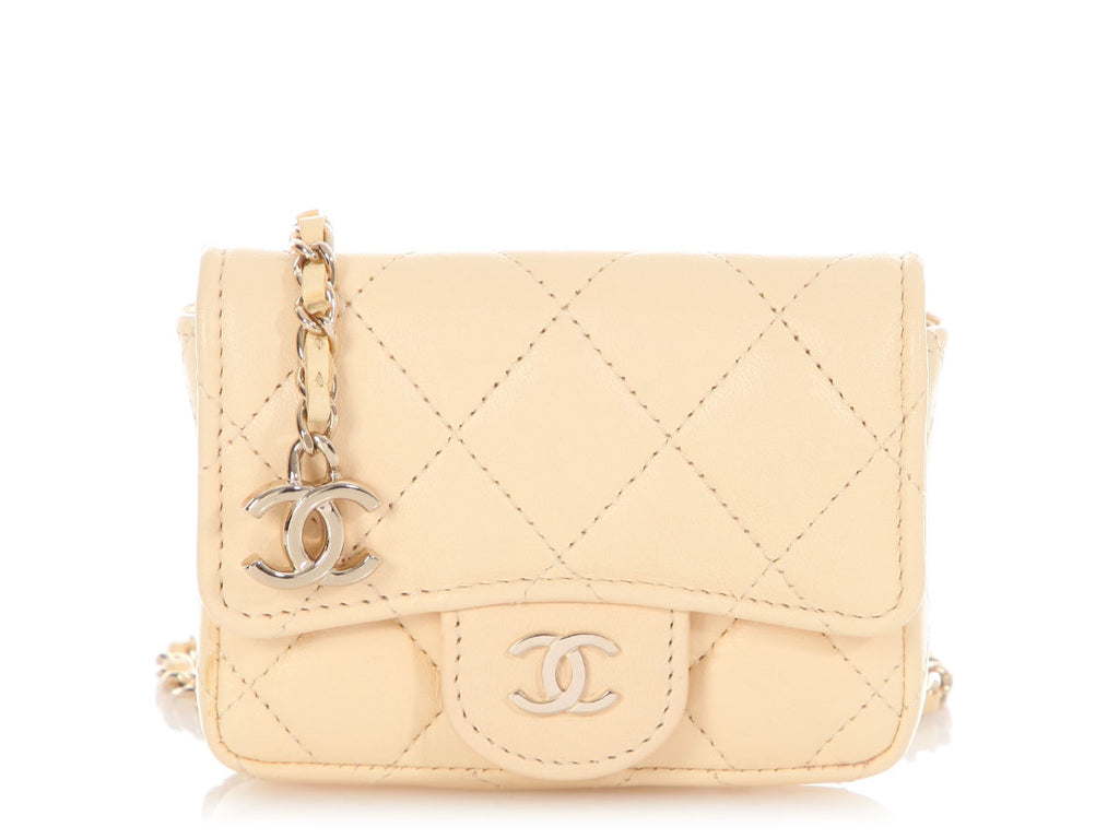 Chanel Mini Light Yellow Quilted Lambskin Belt Bag/Card Holder