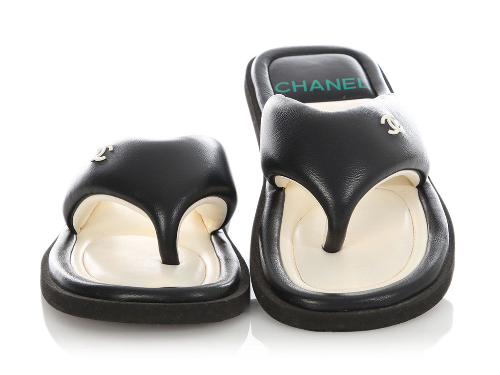 Chanel Black and White Padded Thong Sandals