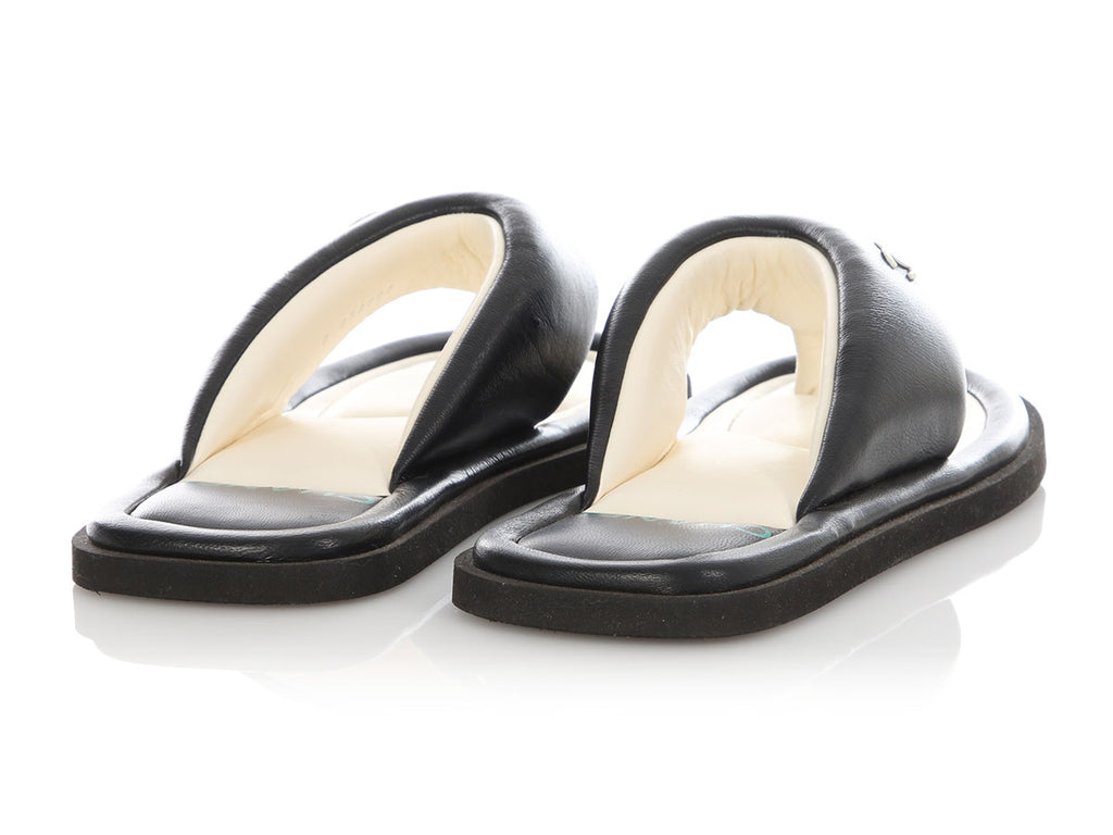 Chanel Black and White Padded Thong Sandals