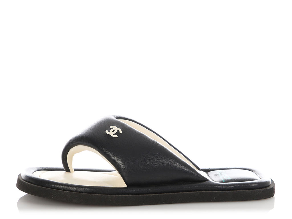 Chanel Black and White Padded Thong Sandals