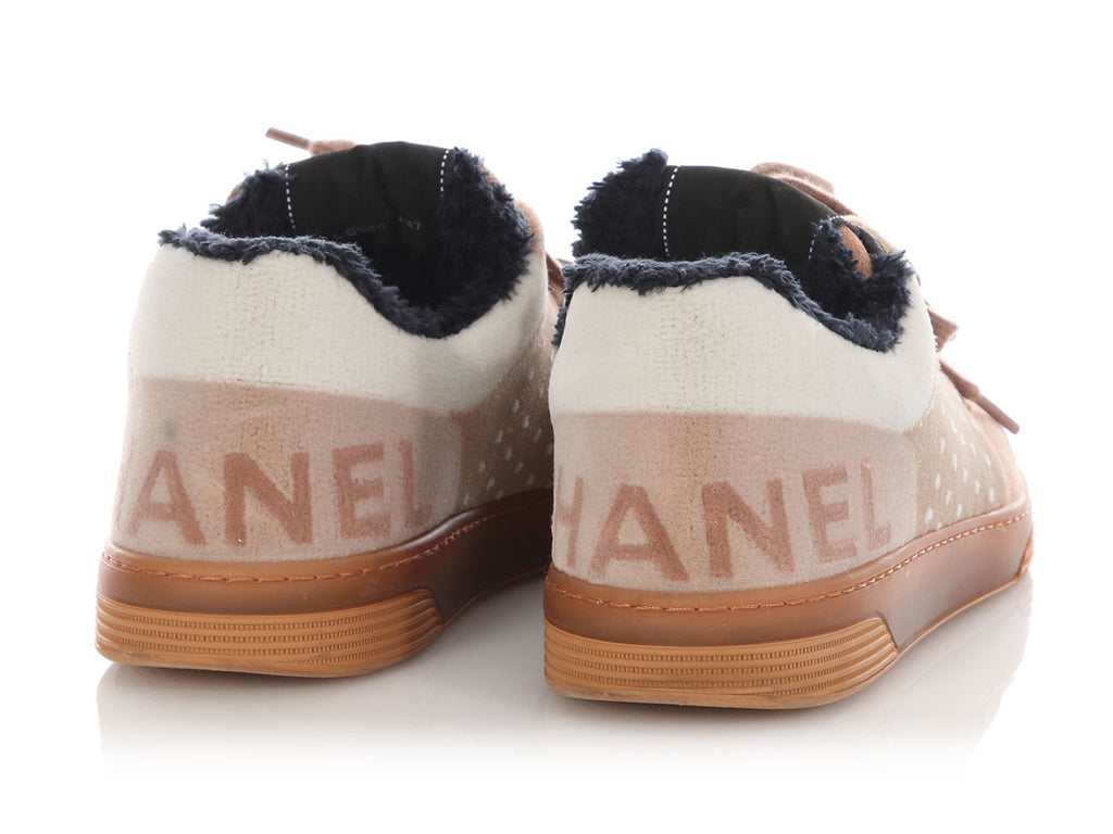 Chanel Taupe Velvet and Fleece Sneakers