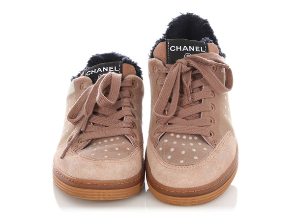 Chanel Taupe Velvet and Fleece Sneakers