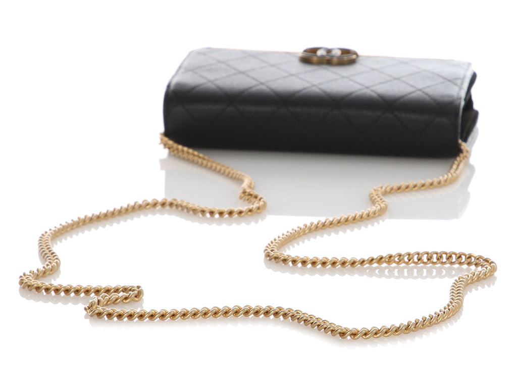 Chanel Black Quilted Caviar and Suede Leather Wallet on Chain WOC