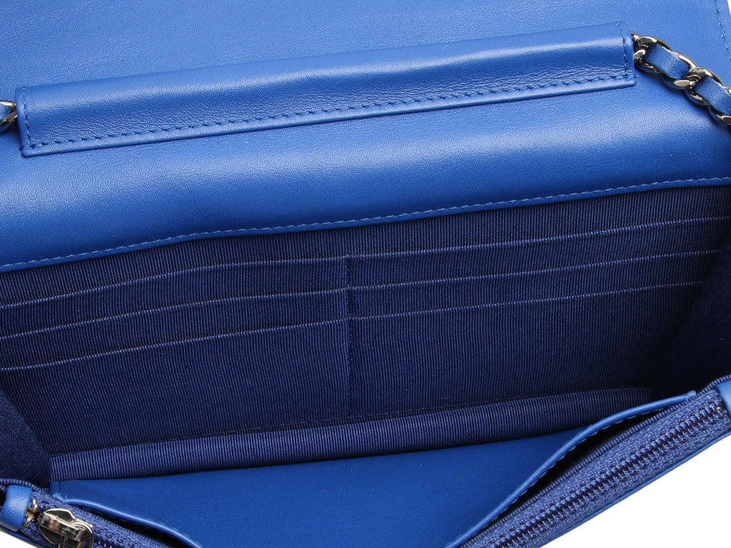 Chanel Blue Quilted Patent Wallet on Chain WOC