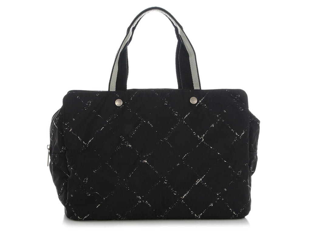 Chanel Vintage Large Black Nylon Travel Line Boston Bag