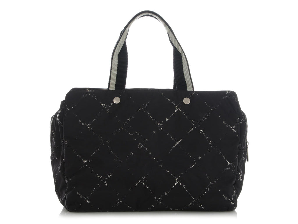 Chanel Vintage Large Black Nylon Travel Line Boston Bag