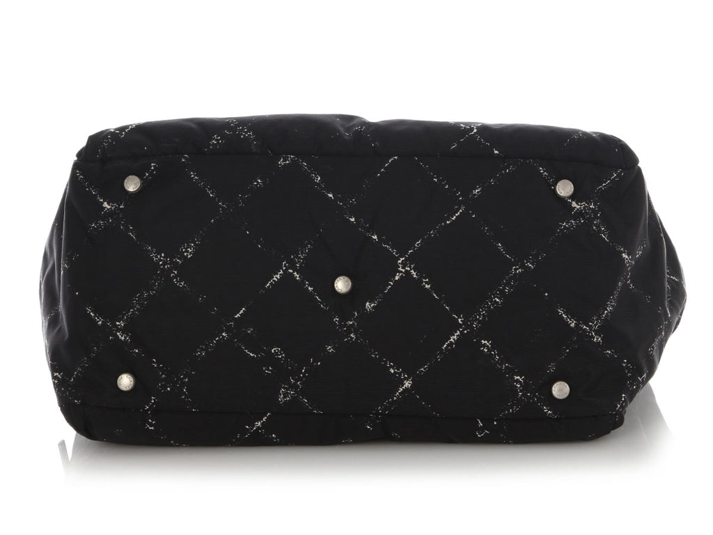 Chanel Vintage Large Black Nylon Travel Line Boston Bag