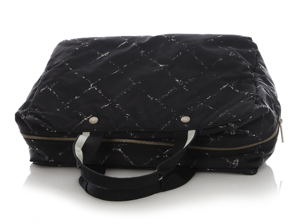Chanel Vintage Large Black Nylon Travel Line Boston Bag