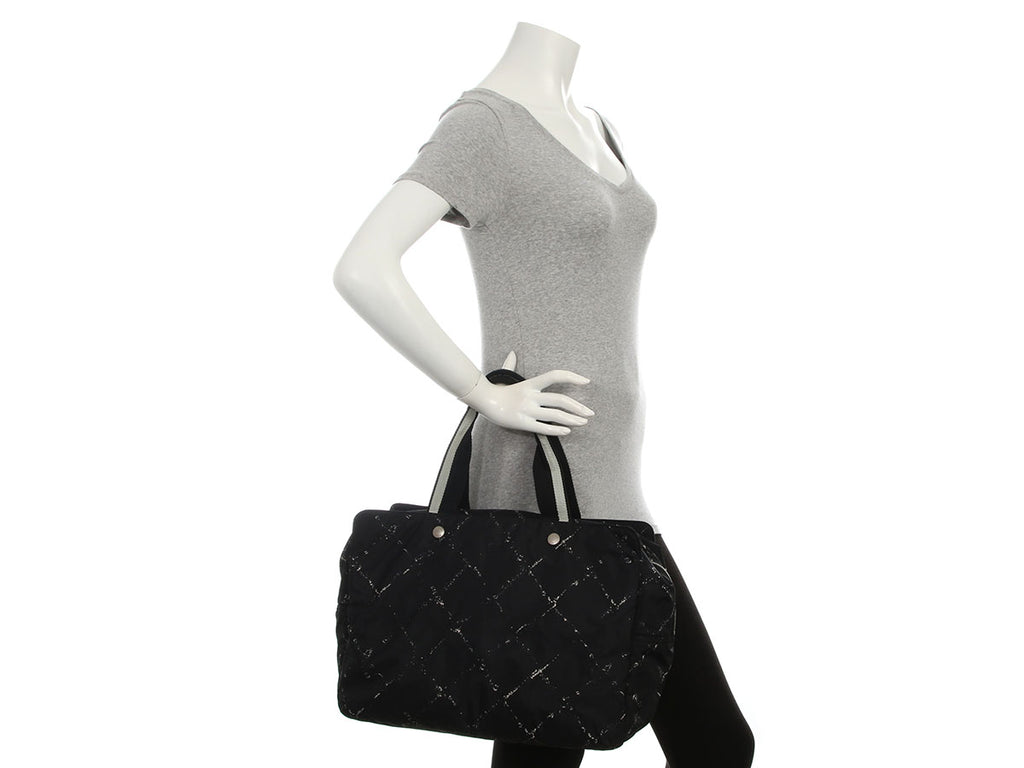 Chanel Vintage Large Black Nylon Travel Line Boston Bag