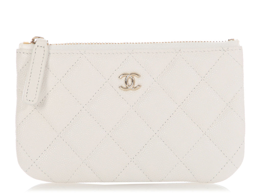 Chanel Small White Quilted Caviar Zipped Case