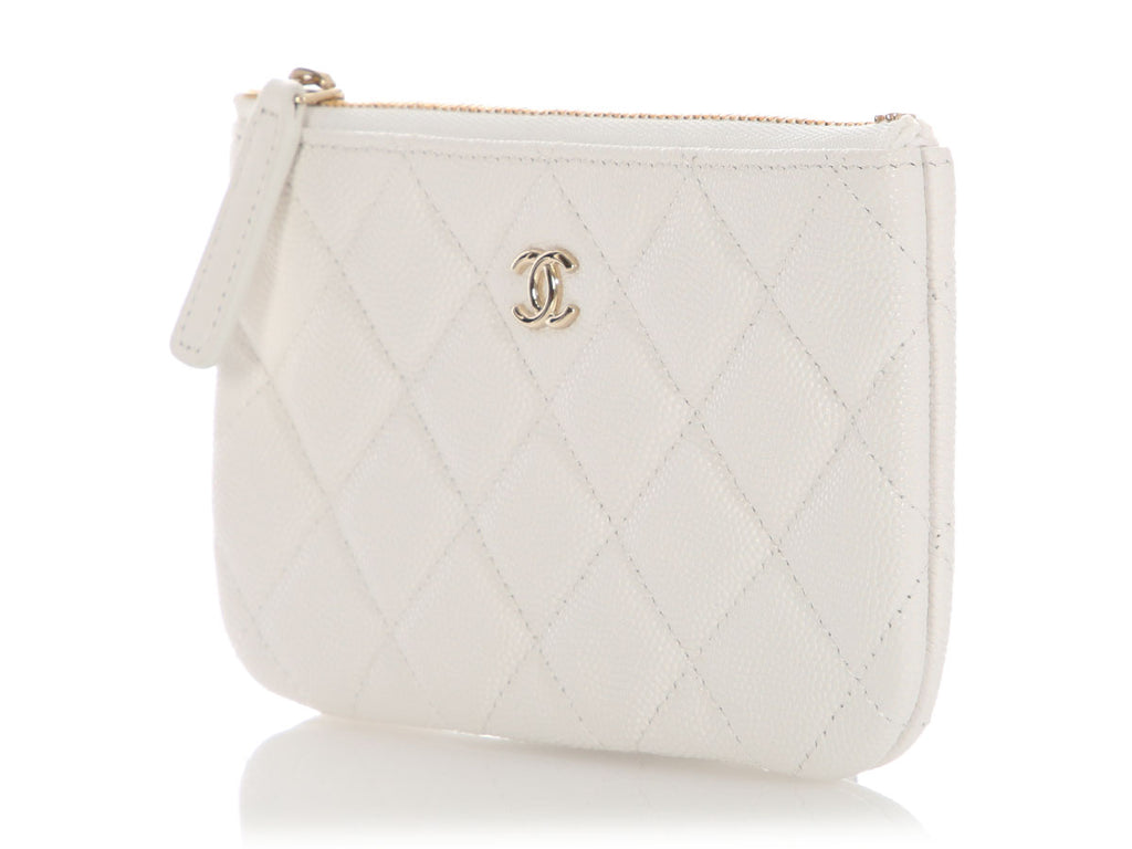 Chanel Small White Quilted Caviar Zipped Case
