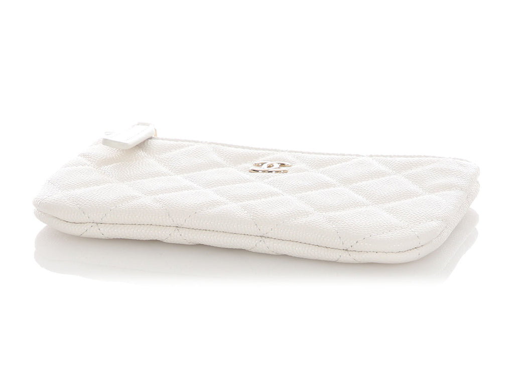 Chanel Small White Quilted Caviar Zipped Case