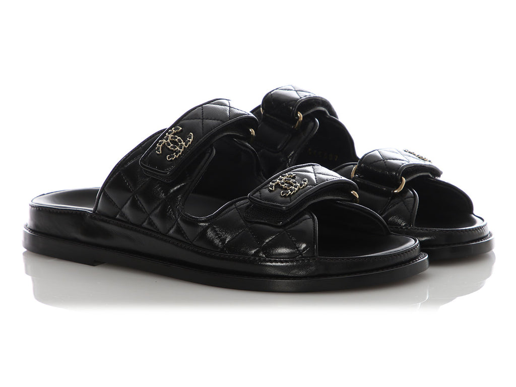 Chanel Black Lambskin Dad Sandals
