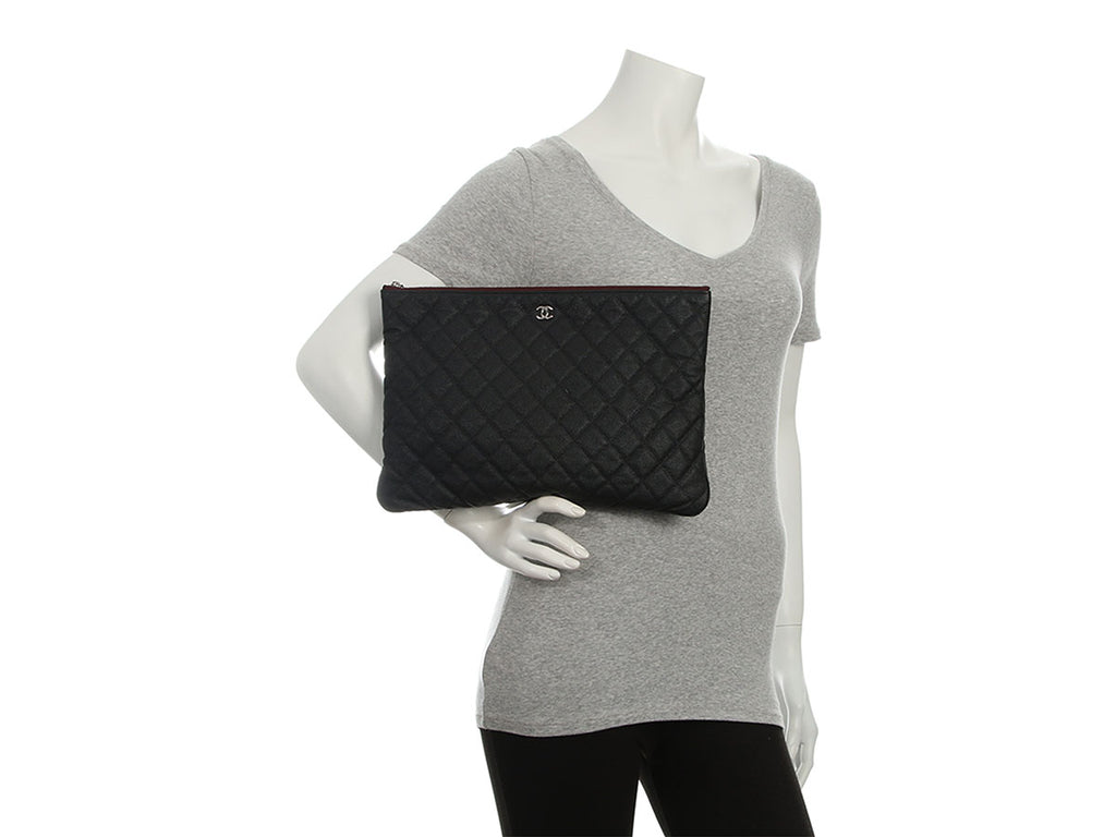 Chanel Large Black Quilted Caviar Pouch