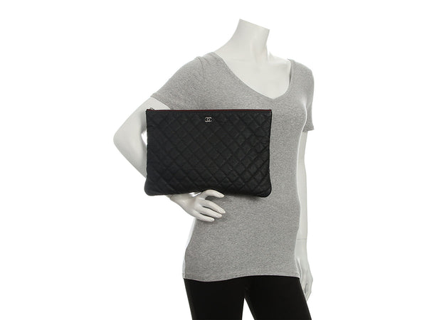 Chanel Large Black Quilted Caviar Pouch