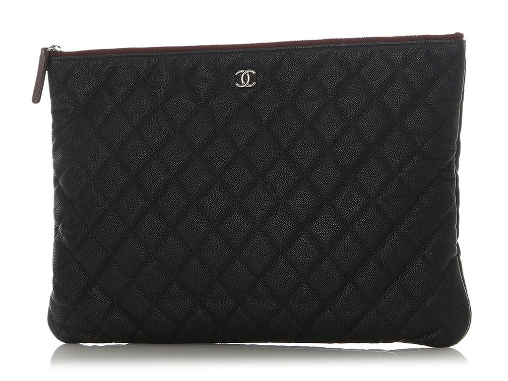 Chanel Large Black Quilted Caviar Pouch