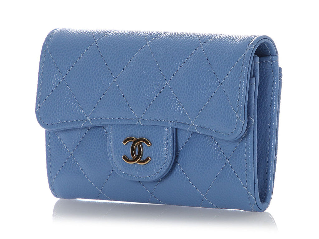 Chanel Periwinkle Quilted Caviar Flap Card Holder
