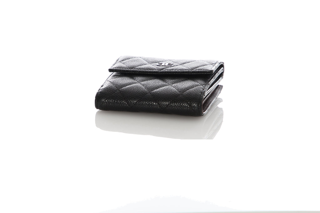 Chanel Small Black Quilted Caviar Classic Wallet