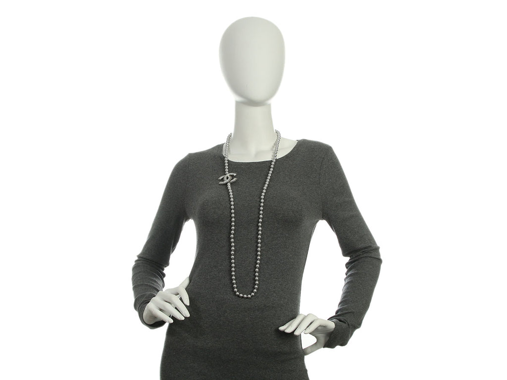 Chanel Gray Pearl Long Necklace