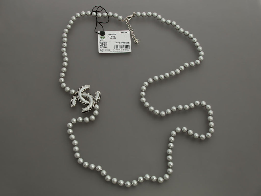 Chanel Gray Pearl Long Necklace