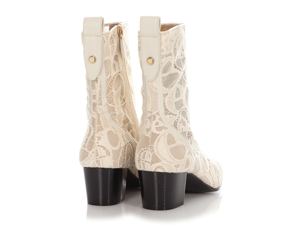 Chloé Beige Lace Ankle Boots