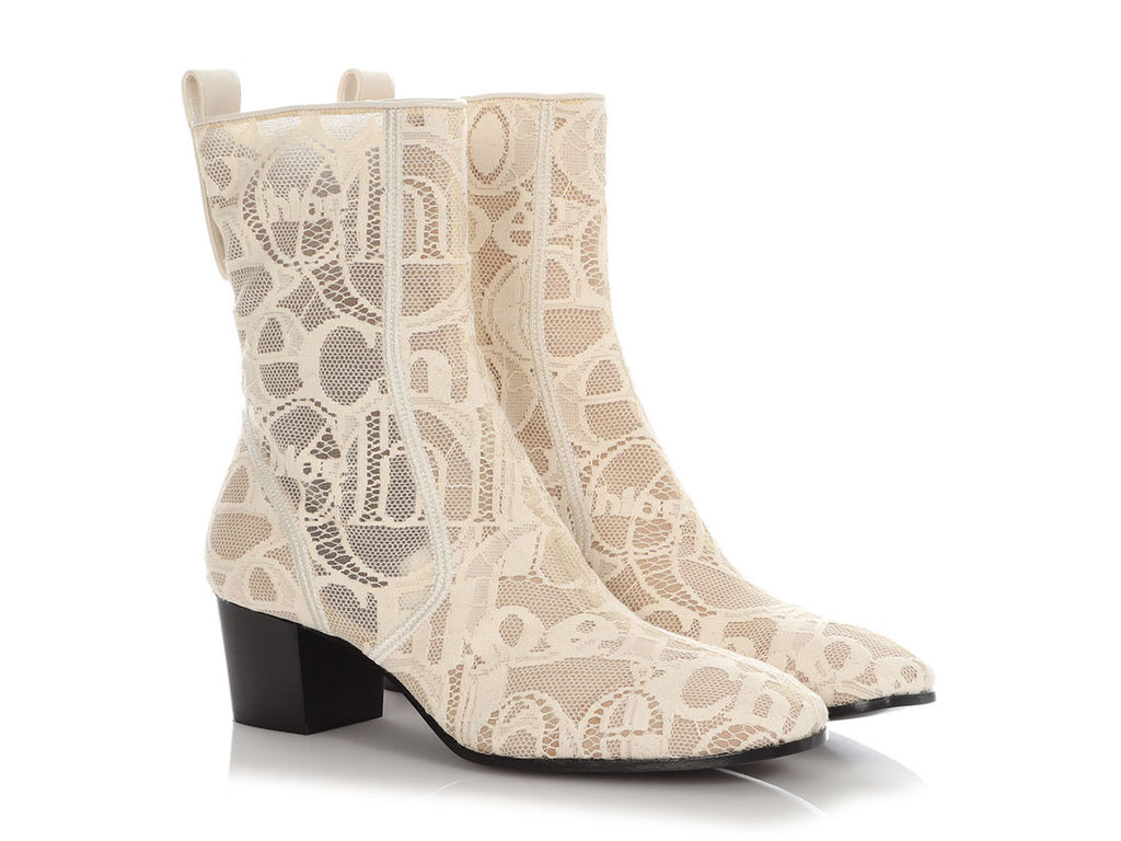 Chloé Beige Lace Ankle Boots