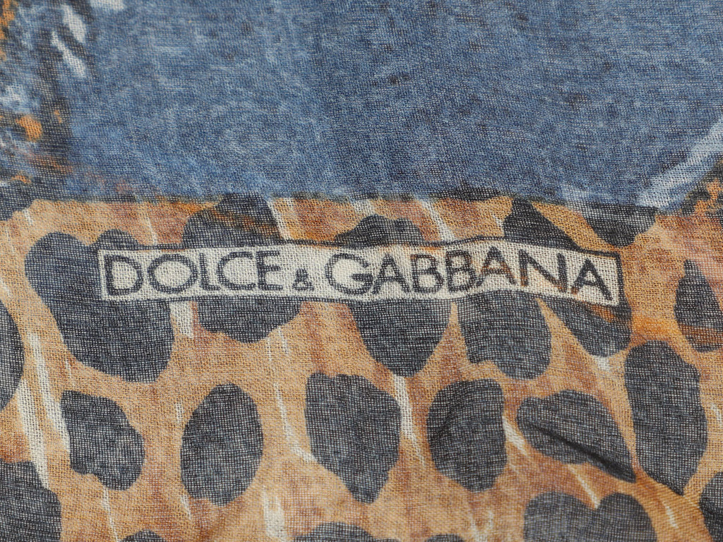 Dolce & Gabbana Cheetah and Denim Silk Scarf