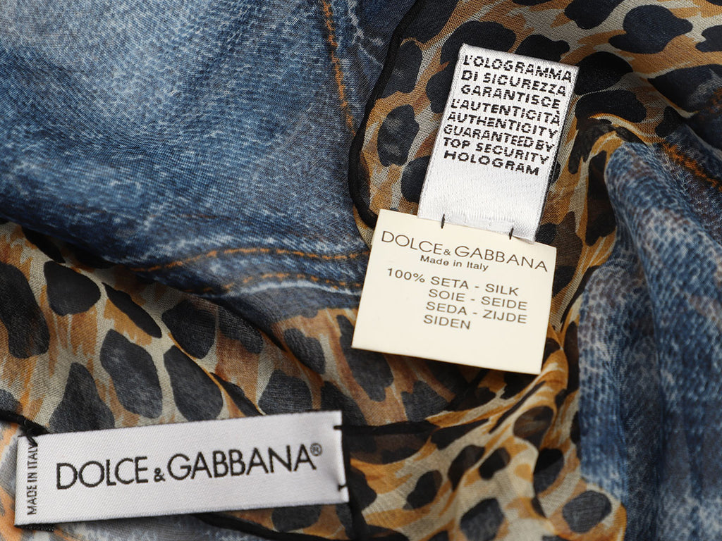 Dolce & Gabbana Cheetah and Denim Silk Scarf