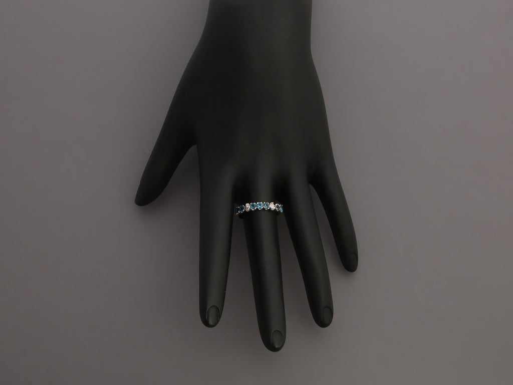 14K White Gold Blue Topaz and Diamond Tiny Skull Band