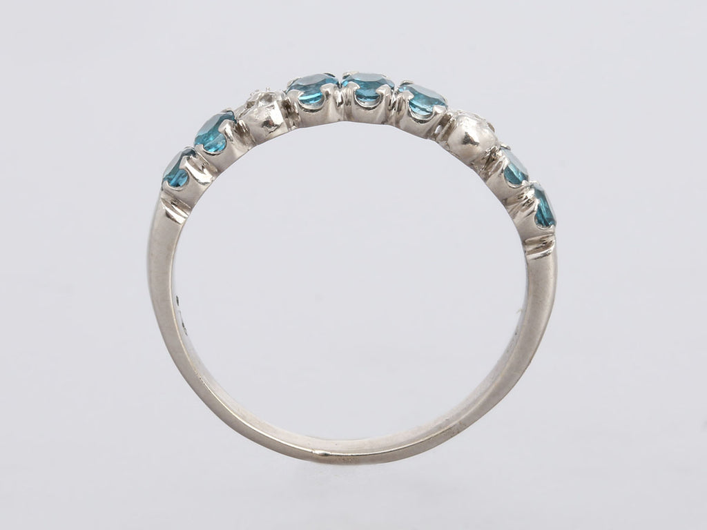 14K White Gold Blue Topaz and Diamond Tiny Skull Band