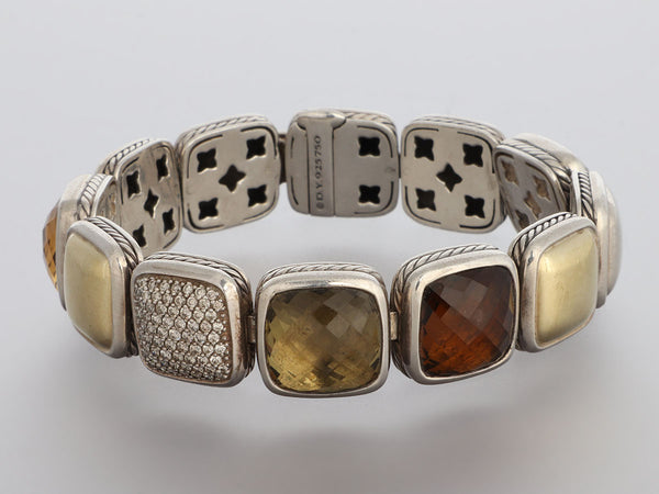 David Yurman 18K Yellow Gold 1-Row Multistone Chiclet Bracelet