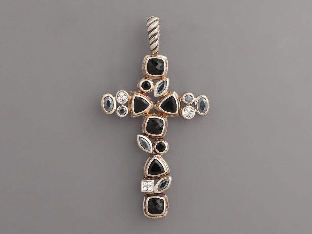 David Yurman Sterling Silver Diamond and Onyx Confetti Cross Pendant