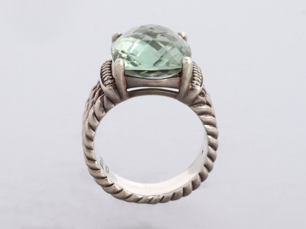 David Yurman Sterling Silver Prasiolite and Diamond Wheaton Ring