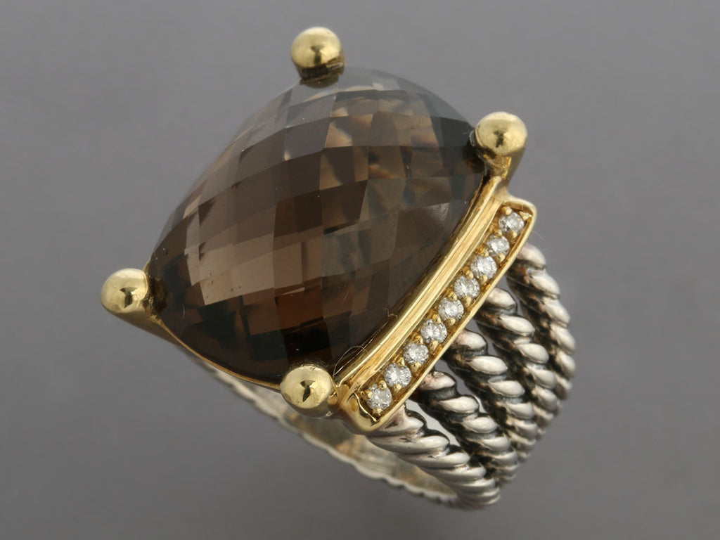 David Yurman Two-Tone Diamond and Smoky Topaz Wheaton Ring