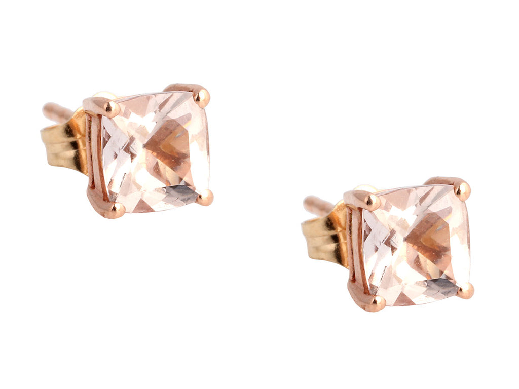 14K Rose Gold Morganite Stud Pierced Earrings