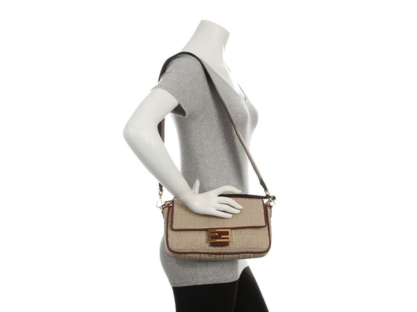 Fendi Beige Jacquard Sardo FF 1974 Baguette