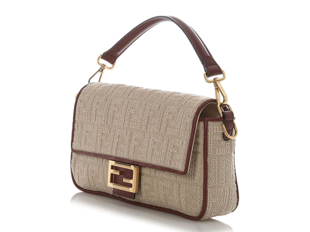Fendi Beige Jacquard Sardo FF 1974 Baguette