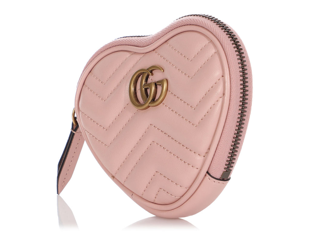 Gucci Pink Matelassé GG Marmont Heart Coin Purse