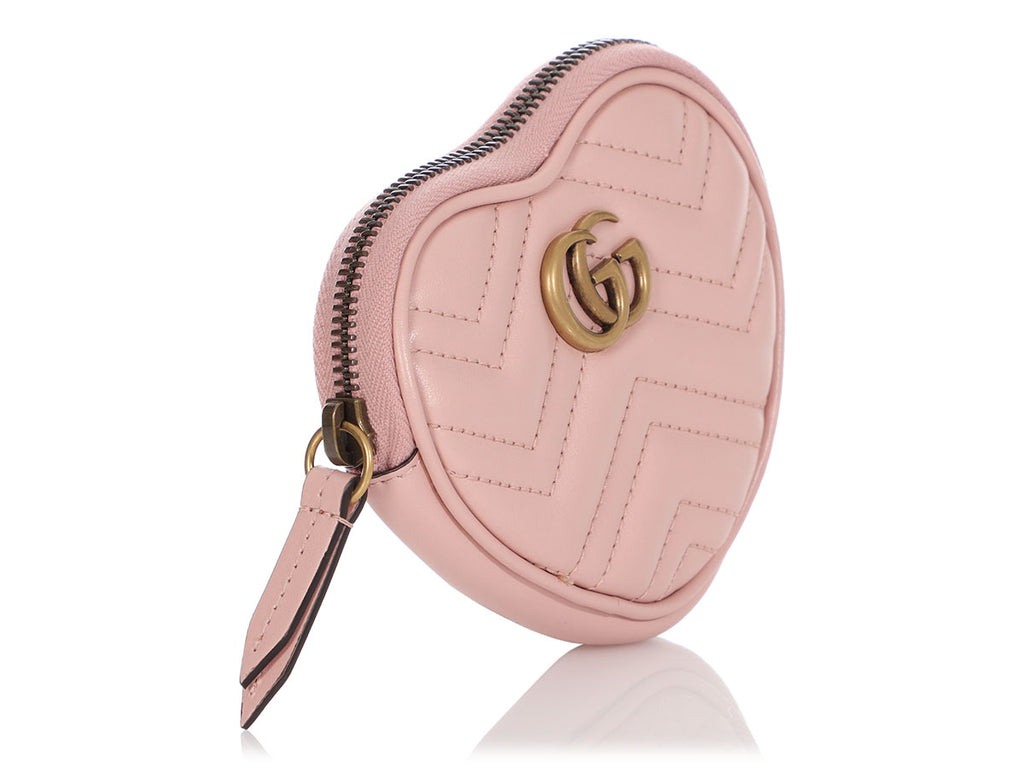 Gucci Pink Matelassé GG Marmont Heart Coin Purse