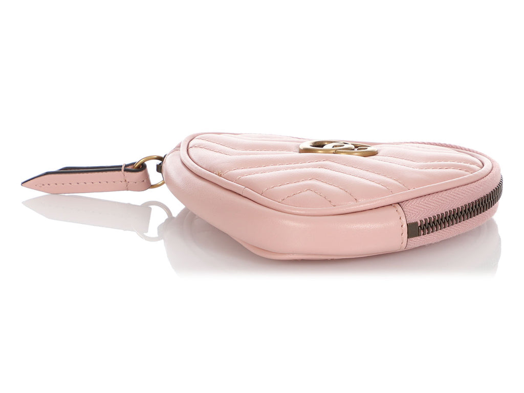 Gucci Pink Matelassé GG Marmont Heart Coin Purse