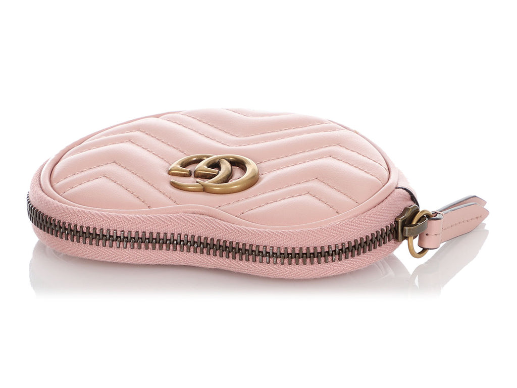 Gucci Pink Matelassé GG Marmont Heart Coin Purse