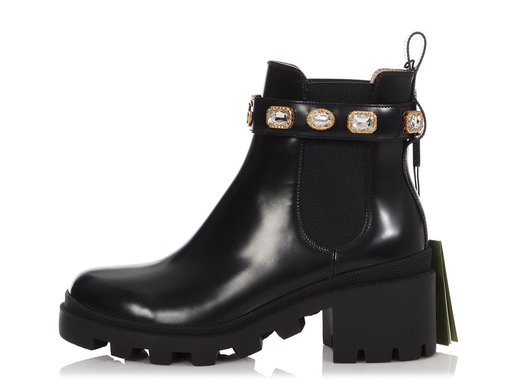 Gucci Black Jeweled Belted Ankle Boots