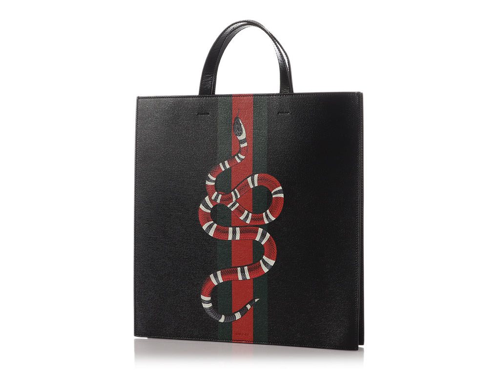 Gucci Black Leather Kingsnake Print Tote