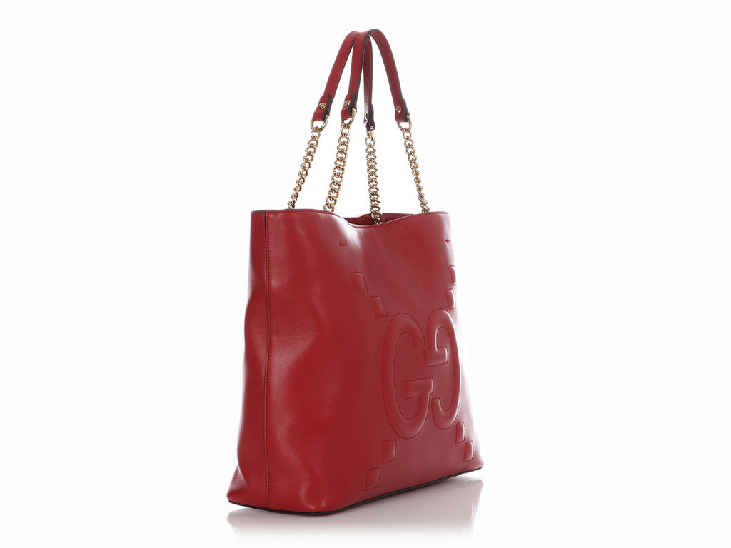 Gucci Red GG Embossed Chain Handle Tote