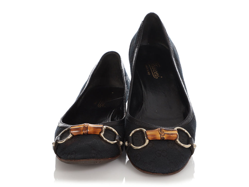 Gucci Black GG Canvas Bamboo Flats