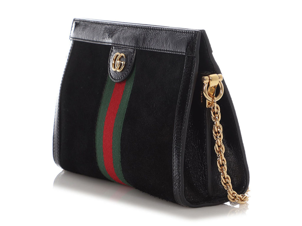 Gucci Medium Black Suede Ophidia Chain Shoulder Bag