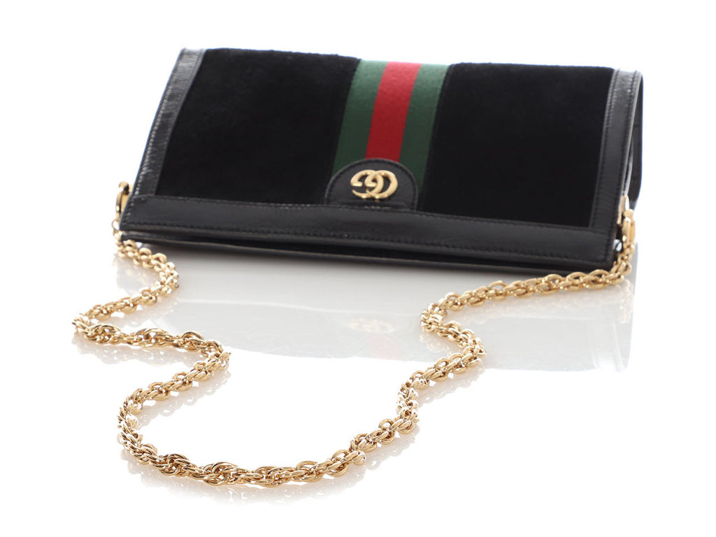 Gucci Medium Black Suede Ophidia Chain Shoulder Bag