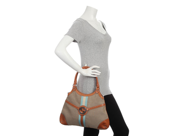 Gucci Beige and Tan Web Canvas Reins Bag