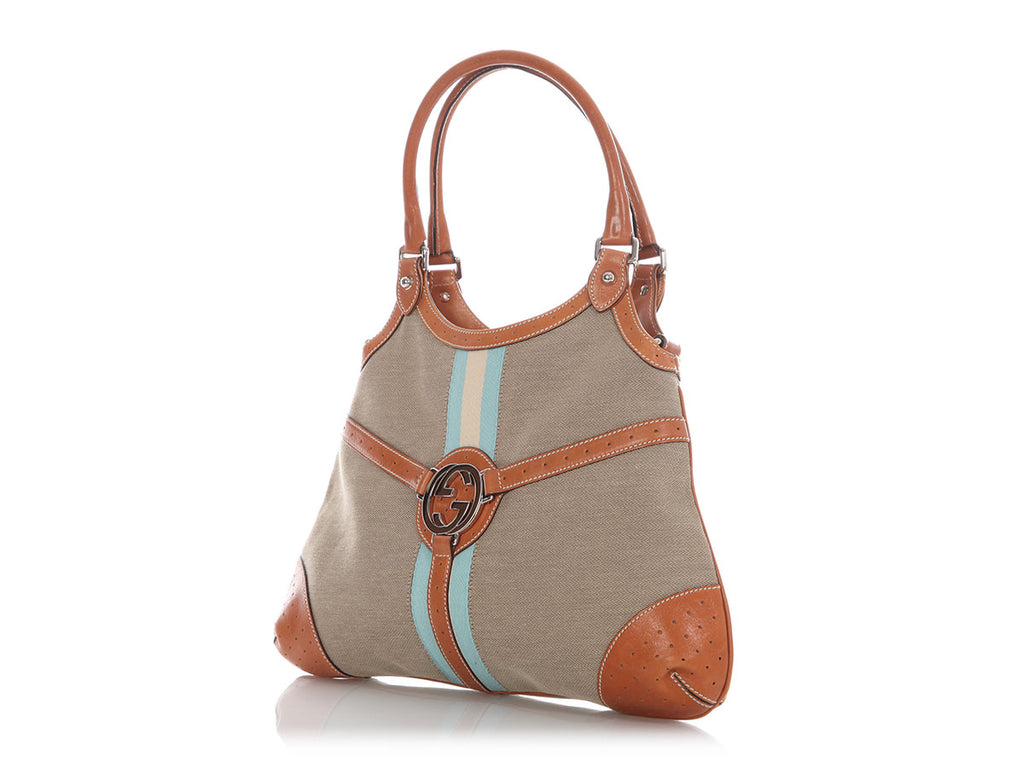 Gucci Beige and Tan Web Canvas Reins Bag